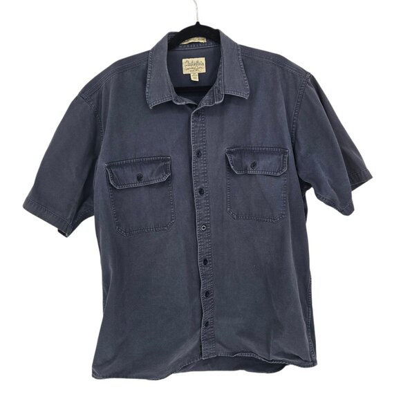 Cabelas Mens Large Tall blue stonewash canvas button up utility short sleeve - Picture 1 of 8